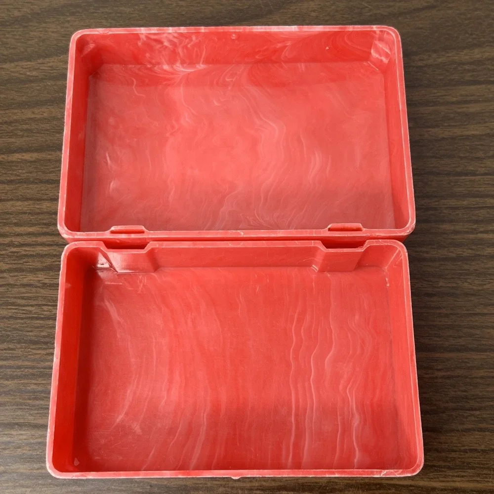 VTG Pink Marbled TILCO Soap / Trinket Box w Floral Embossed Lid Celluloid?